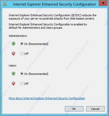 Windows Server 2012’de IE Enhanced Security Configuration Disable Etmek